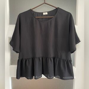 Boxy black Wilfred blouse with ruffle
